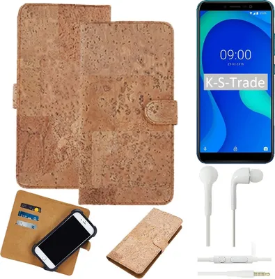 Produktbild von K-S-Trade Hülle kompatibel mit Wiko Y80 + in ear Kopfhörer Kork Handyhülle Cover  Schutzhülle TPU Case Bumper in Hellbraun, (1x)
