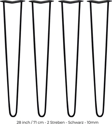 Immagine prodotto di SKISKI Gambe 4 x 2 a forcella Gambe a forcella Gambe a forcella Gambe per tavoli Gambe per sedie Gambe per mobili Gambe a forcella per tavoli 71 cm (A) x 10 mm (D) Verniciate a polvere, colore nero