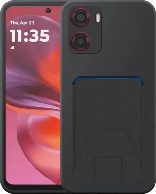 Image de Convient pour Motorola Moto G05 / E15 Phone Case with Adjustable Leather Cardslot - Flexible Back Cover Case Silicone TPU with Adjustable Leather Cardslot - Black - Smartphonica