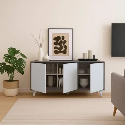 Imagen del producto de Annina - Aparador, 154x40x72h cm Gris Claro, 3 Estantes