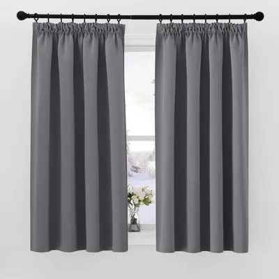 Immagine prodotto di Tende oscuranti con passamaneria arricciante, altezza 137 cm, larghezza 140 cm (confezione da 2), colore grigio