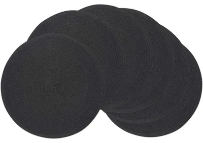 Productafbeelding van Solidchoice - Set van 6 Ronde Geweven Tafelmatten - Zwart