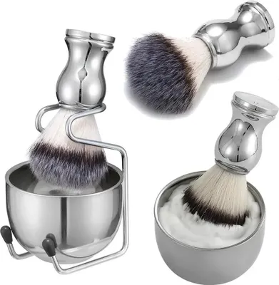 Produktbild von Rasierpinsel Set 3 in 1 l Rasierpinsel mit Halter & Rasierschale Herren Nassrasur Bartpflege Set Klassische Rasur