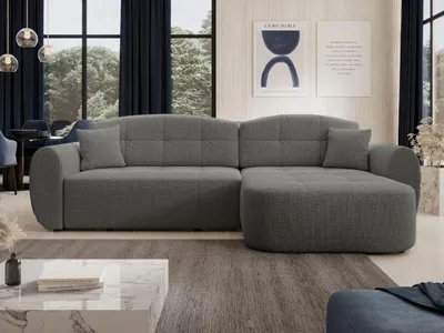 Produktbild von GrainGold Ecksofa L-Form Avessio - Ecksofa mit Schlaffunktion, Bettkasten - Moderne Ecksofa, Wohnzimmer Sofa - Eckcouch mit Chenillestoff - Grau (Misterio 90)