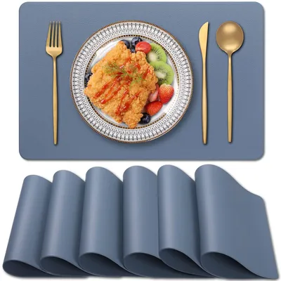 Produktbild von Set von 6 PVC Platzdeckchen - Wasserdicht und Hitzebeständig - Tischmatten für die Küche (Blau)