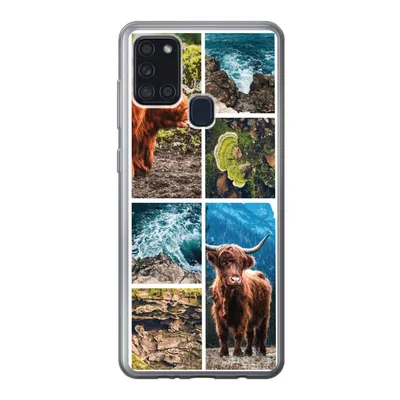 Produktbild von MuchoWow® Handyhülle Schutzhülle Hülle für Samsung Galaxy A21s Schottische Highlander - Natur - Collage Silikon Softcase Handy Hülle - Hartschale