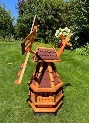 Produktbild von Kugelgelagerte Windmühle, wahlweise mit roter Solarbeleuchtung, Höhe 80 cm