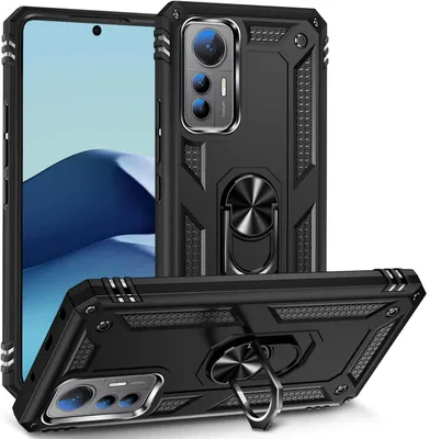 Immagine prodotto di Custodia protettiva per Xiaomi 12 (schermo da 6,28"), colore nero, modello militare, + 2 pellicole protettive per la fotocamera