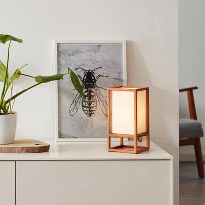 Produktbild von Tischlampe, 25 cm, 25 cm Höhe, E14, 40 W, Holz/Stoff, naturfarben/weiß