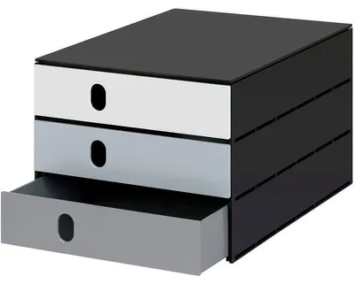Produktbild von Styro 14-8050.98, Polystyrene, Schwarz, Grau, C4, 3 Schublade(n), 230 x 327 x 49 mm, 243 x 335 x 200 mm
