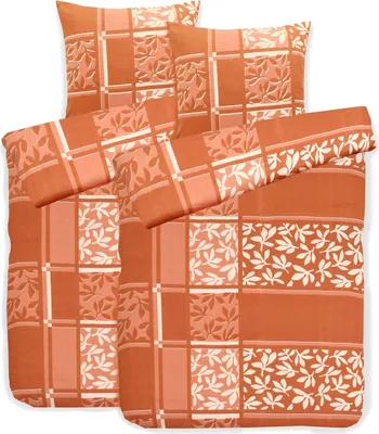 Produktbild von aboutyourhome bettwäsche Hochwertige Biber Bettwäsche Baumwolle Blätter Orange 135x200 80x80, 4tlg. / Orange