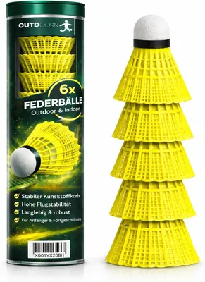 Produktbild von 6x Federbälle gelb für Badminton: Für Training und Wettkampf - Federball Badmintonbälle - Federball für Outdoor und Indoor