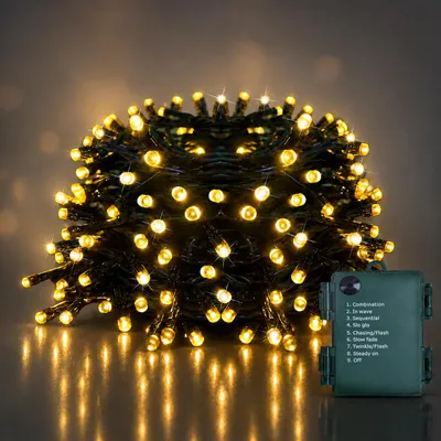 Produktbild von LED Lichterkette 8 Lichtmodi Weihnachten Lichterketten Batteriebetrieben mit Timer für Innen Garten Party Deko, Warmweiß, 5m