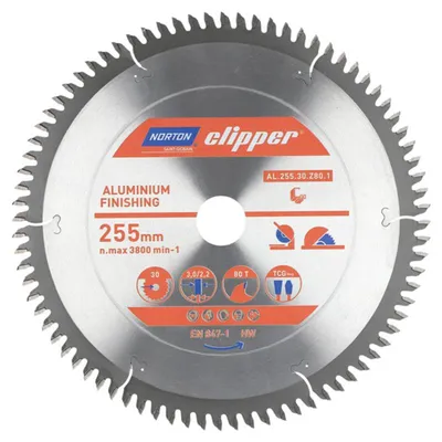 Productafbeelding van Norton Clipper zaagblad voor cirkelzaag, aluminium, 255x30mm, 80Z, messing, koper