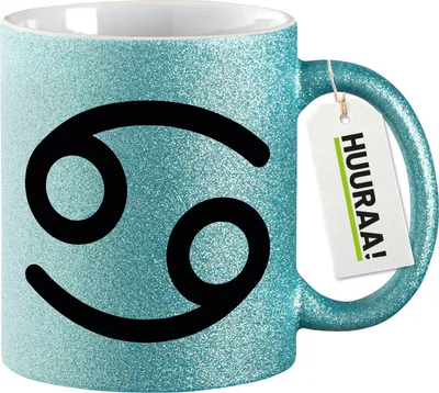 Produktbild von Huuraa Glitzertasse Krebs Sternzeichen Zeichen 330ml Blau Keramik Kaffeebecher Geschenkidee
