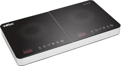 A black and silver double induction cooktop.