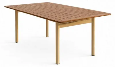 Obrázek produktu pro Stůl do zahrady, jídelní stůl, hnědý, dřevo, kov, pro terasu, zahradní nábytek