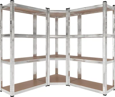 Produktbild von Wiltec Schwerlast Eckregal 164x150x160cm, 700 kg Gesamtlast, Steckregal verzinkt aus Stahl, Lastenregal mit 4 Ablagen, Werkstattregal