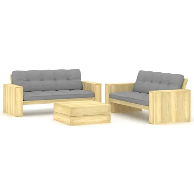 Produktbild von 3-tlg. Garten-Lounge-Set mit Kissen Kiefernholz Imprägniert