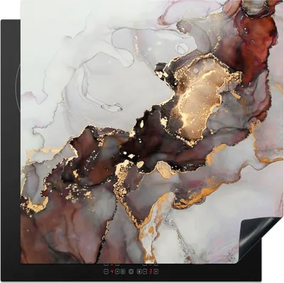 Produktbild von KitchenYeah© Herdabdeckplatte Rot - Marmor - Gold , 78x78cm, Küche Deko, Glaskeramikkochfeld Herdabdeckung, Abdeckplatte fùr Kochfeld