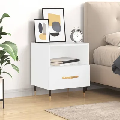 Zdjęcie produktu dla vidaXL Stolik nocny biały wysoki połysk 40x35x47,5 cm materiał drewnopochodny