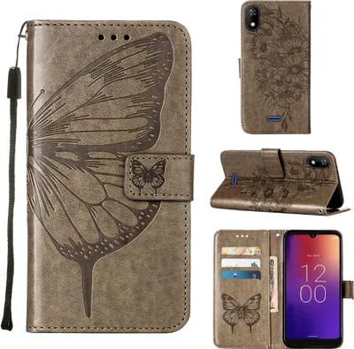 Produktbild von Moxee M2160 Hülle, Schmetterling Prägung Flip Leder Kartenfächer Schutzhülle Ledertasche mit Ständer für Moxee M2160 Grau