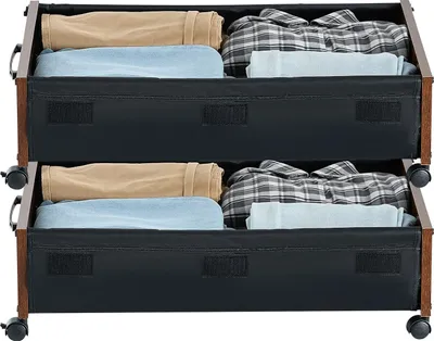 Produktbild von SucceBuy Unterbettkommode Unterbettaufbewahrungstasche 2er-Set rollbar (650 x 460 x 180 mm) Aufbewahrungsbehälter mit feststellbaren Rädern, mobile Box für Kleidung und Schuhe im Schlafzimmer