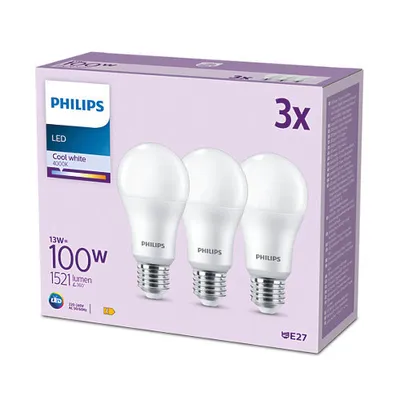 Obrázek produktu pro Philips 3× žárovka 100 W, A67 E27, 13 W, 100 W, E27, 1521 lm, 15000 h, Chladná bílá