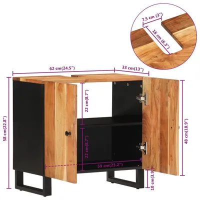 Imagen del producto de Armario bajo lavabo de vidaXL, fabricado en madera maciza de acacia y material de madera