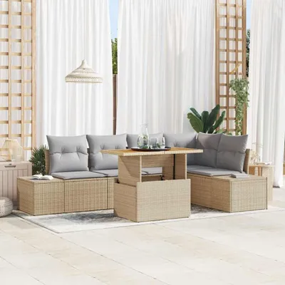 Image de Ensemble de salon de jardin exclusif - 6 pièces - Beige - Rotin synthétique