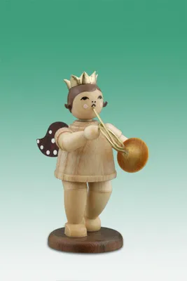 Produktbild von Holzfigur Musikantenengel mit Waldhorn und Krone natur Höhe 6cm NEU