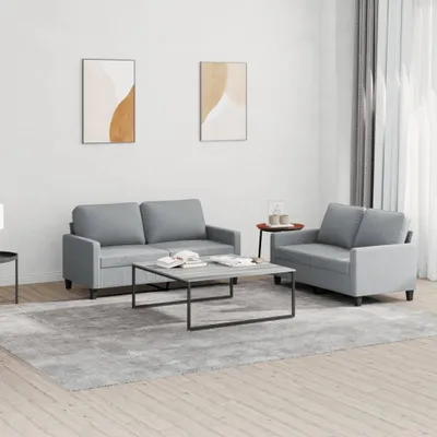 Produktbild von Cloris Designermöbel 2-tlg. Sofagarnitur mit Kissen Hellgrau Stoff 2024 Neu