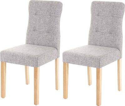 sada 2 jídelních židlí HWC-E58, jídelní židle  látka/textil šedá, světlé nohy