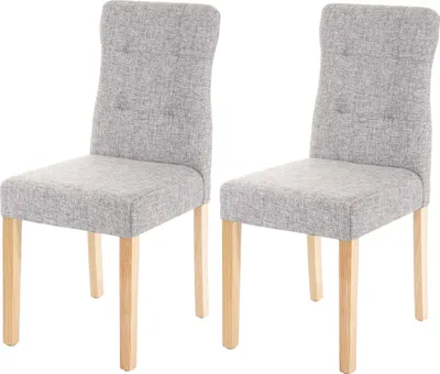 Produktbild von 2er-Set Esszimmerstuhl HWC-E58, Stuhl Essstühle  Stoff/Textil grau, helle Beine