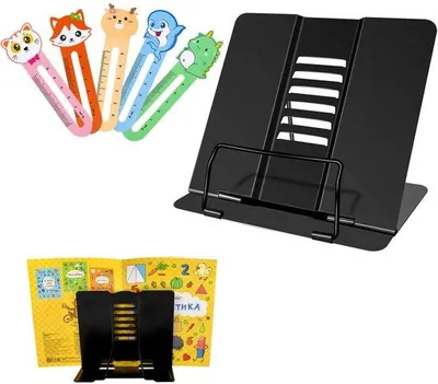 Immagine prodotto di Uniqoos® Porta libri in metallo regolabile, con 6 posizioni di inclinazione, dimensioni 20 x 18,8 cm, dotato di 4 piedini in gomma antiscivolo, include un segnalibro – adatto a bambini e adulti