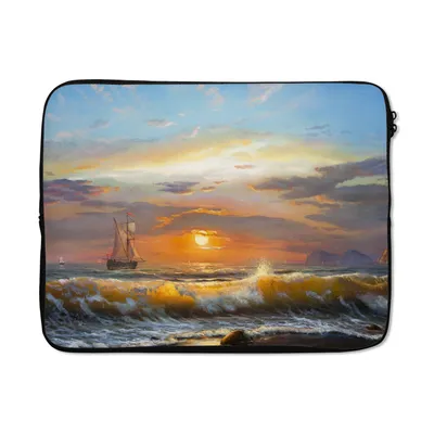 Produktbild von MuchoWow® Laptop Hülle 15 Zoll Malerei - Wasser - Segelboot - Ölfarbe Laptoptasche - Laptoptasche - Sleeve - Rundum-Schutz