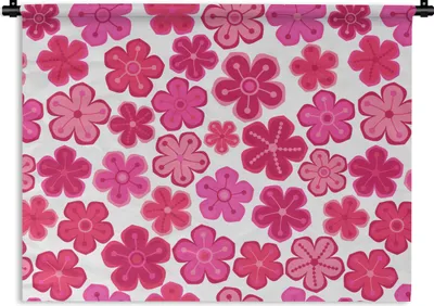 Produktbild von MuchoWow® Wandteppich Wandbehang Blumen - Rosa - Muster 90x67.5 cm Tapisserie Dekoration Wandtuch - Fototeppich - Wand-Skulpturen
