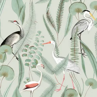 Produktbild von DUTCH WALLCOVERINGS Tapete Flamingo Mintgrün