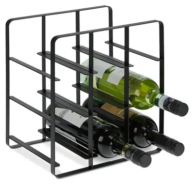 Immagine prodotto di TRANKIELO® - Porta bottiglie per 9 bottiglie - Metallo nero - Design elegante per cucina e soggiorno - H 30,5 x L 27,5 x P 20 cm