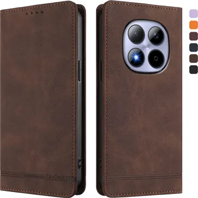 Immagine prodotto di Custodia per Xiaomi Redmi Note 15 Pro 5G, custodia flip in Finto cuoio stile retrò con supporto e scomparti per carte, marrone