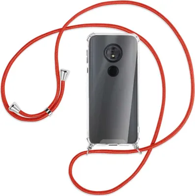Produktbild von Handykette Backcover-Schutzhülle mit Band (Metall silberfarben) für Motorola Moto E5 / G6 Play - rot