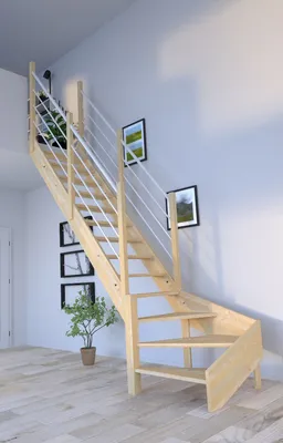 Produktbild von Holztreppe Korfu 1/4 gewendelter Ausführung links-Holz-Edelstahl Geländer weiß-beidseitig-ohne Setzstufen