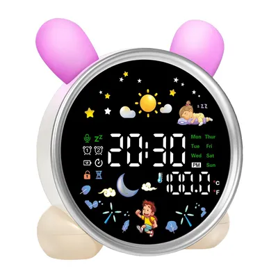 Produktbild von Wecker Digital,Kinderwecker mit Nachtlicht,Kinder Wecker Schlaftrainer, 7 Schlafmelodien, 6 Alarmtöne, Doppelweckfunktion,wiederaufladbar