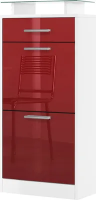 Produktbild von Vladon Schuhschrank Loret V2, Schuhkipper für 8 Paar Schuhe mit 2 Klappen, 1 Schublade und Glasablage, Weiß matt/Bordeaux Hochglanz (46 x 104 x 23 cm)