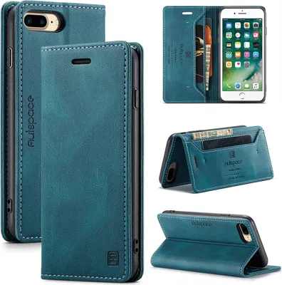 Image de iPhone 8 Plus étui portefeuille, rétroPolyuréthaneétui en cuir stand de protection pour iPhone 7 Plus / 8 Plus bleu