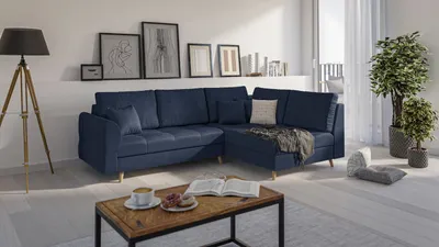 Produktbild von S-STYLE MÖBEL - Ecksofa mit Holzfüßen im skandinavischen Stil Marco aus Dunkelblau Luxusmicrofaser - Ottomane rechts - B/T/H: 231 cm/161 cm/81 cm