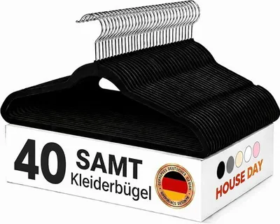 Produktbild von PolkaHome® Kleiderbügel Samt, 40 Stück, Platzsparend, Schwarz