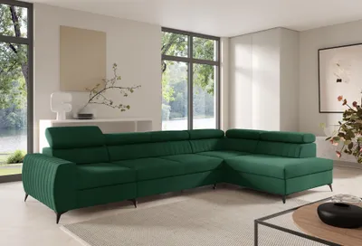 Produktbild von Ecksofa Schlafsofa Sofa TORONTO XL Stoff Element Dunkelgrün Ottomane Rechts