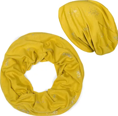 Produktbild von styleBREAKER Damen Loop Schal und Beanie Mütze Set mit Glitzer und Pailletten Punkte, 2-Teilig 01018220