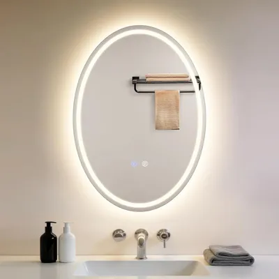 Image de Lampe pour miroir ZMH LED ovale Éclairage pour miroir de salle de bain Miroir de salle de bain 50 x 70 cm Miroir mural pour salle de bain Interrupteur tactile 3000K-6500K Miroir lumineux à intensité variable